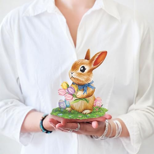 Freshcut Paper Pop Up Cards, Mini Easter Bunny, 6 Inch Mini Sized 3D Popup Greeting Card, Easter Cards, Thinking of You Card, Mother's Day Card, Blank Notecard & Envelope