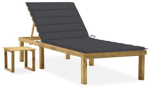 Frdhee Lettino prendisole, sedia da giardino, poltrona relax, poltrona reclinabile, da giardino, con tavolo e cuscino, in pino impregnato, per balcone, campeggio, vacanze, stabile