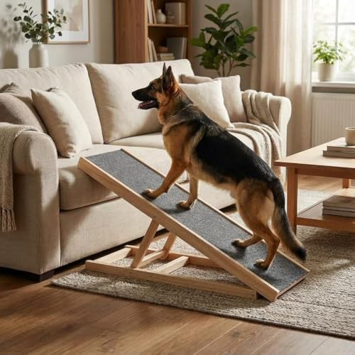 Dog Ramp for High Beds, Couches & Cars - Adjustable Foldable Pet Stairs, Lightweight Wooden Ladder with Anti-Slip Surface, Holds 50lbs, Space-Saving for Small Dogs