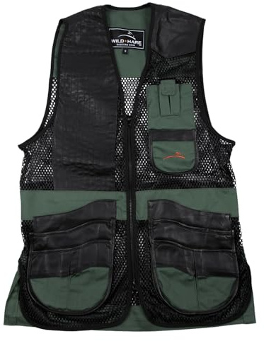 Wild Hare Shooting Gear Range Vest - Hunter Green with Black Leather (Medium, LEFT handed)