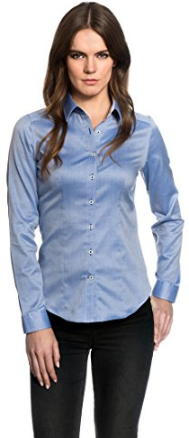 Embraer dam blus 100 % bomull med kontrastinlägg casual-fit – normal passform långärmad skjortblus elegant festlig Kent-krage även för affärer och under pullover