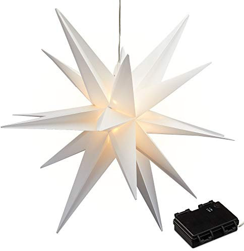 Leuchtstern 3D weiß aus PVC LED Weihnachststern XL zum hängen beleuchtet inkl. 40 LED Ø 60cm Outdoor IP44 (1 x XL Leuchtstern 3D weiß)