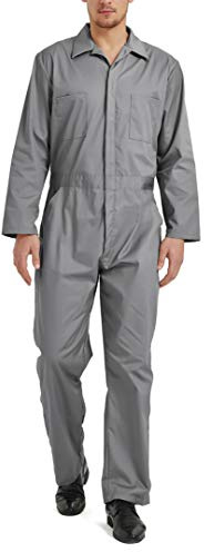 TOPTIE Herroverall, knäppning och dragkedja fram overaller panndräkt arbetskläder, Grått, 3XL