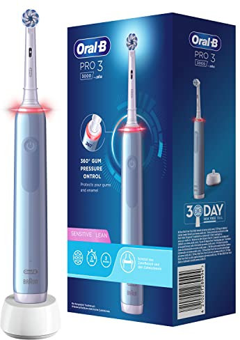 Oral-B PRO 3 3000 Sensitive Clean Elektrische Zahnbürste/Electric Toothbrush, mit 3 Putzmodi inkl. Sensitiv und visueller 360° Andruckkontrolle für Zahnpflege, Designed by Braun, blau