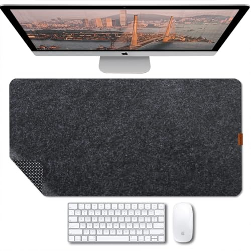Bright Stone Felt Desk Mat,Non-Slip Mouse Pad, 31.5x15.7 Office Supplies Desk Protector, Desk Accessories for Home and Office (Black)