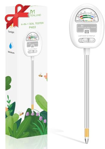 Medidor de humedad del suelo, probador de pH 4 en 1, humedad del suelo/luz/nutrientes/medidor de pH para jardinería, césped, agricultura, uso de plantas de interior y exterior, no requiere pilas