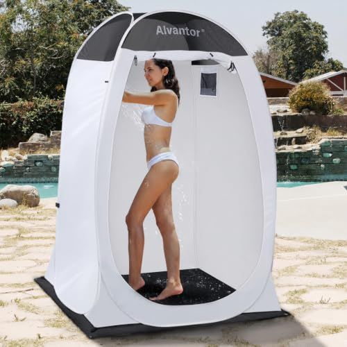 Alvantor® Shower Tent Pop Up Changing Room Outdoor Shower Enclosure Pop Up Privacy Shelter Toilet Tent Camping Dressing Portable Shelter Teflon Coating Fabric 4’x4’x7' Patent Pending, White