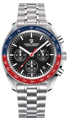 RollsTimi Pagani Design 1701 kvartsur för män vardaglig rostfritt stål urtavla 40 mm analog automatisk klocka 100 m vattentålig kronograf spegelklocka med safir, Röd blå svart 1701, ...
