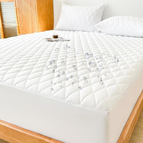 Hzutloer Wasserdicht Matratzenschoner 180x200cm Matratzenschutzbezüge Spannbettlaken Atmungsaktive Matratzenauflage Bettlaken Inkontinenzauflage Spannbetttücher Matratze Schutzbezug Waschbar Weiß