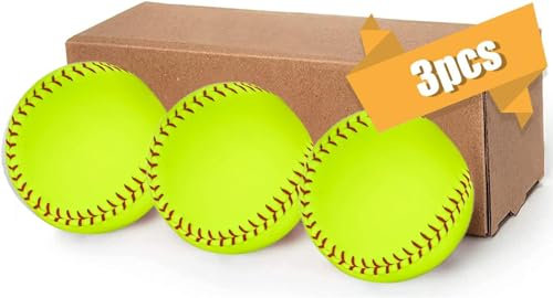LeapBeast Softball Ball Anfänger, 12'' Sportübungs-Softbälle PU-Oberflächenkorkkern, Offizielle Größe und Gewicht des Softballs für Jugendtrainingspraxis (3STK)