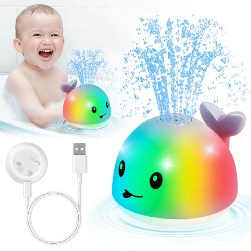 Gigilli Baby Badewannenspielzeug, Leuchtender Spritzender Wal-Spielzeug 6-12 12-18 Monate Badespielzeug Wasserspielzeug Spielzeug ab 1-3 2-4 Jahr Jungen Mädchen Kinder Geschenk, Grau