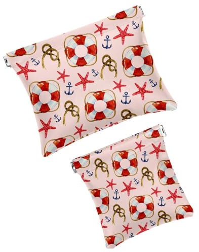 Starfish Rope Lifebuoy Pocket Cosmetic Bag, Waterproof Squeeze Makeup Bag No Zipper Self-Closing, Portable Mini Travel Storage for Headphones Jewelry