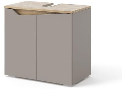 Vicco Mobile sottolavabo per bagno Marelle, Grigio, 60 x 57.5 cm con 2 porte, con ritaglio per sifone per il montaggio sotto il lavabo
