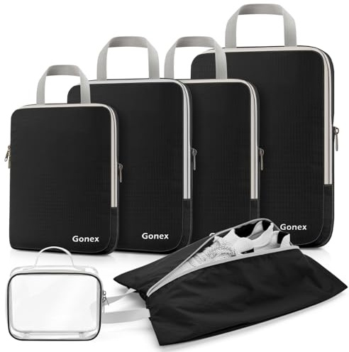 Gonex kompression packningskuber set om 4, Gonex klädväskor 4-delad förpackning kuber, klädväskor set, bagagearrangör resekuber, XL+2L+M+Schuhbeutel+Kulturbeutel
