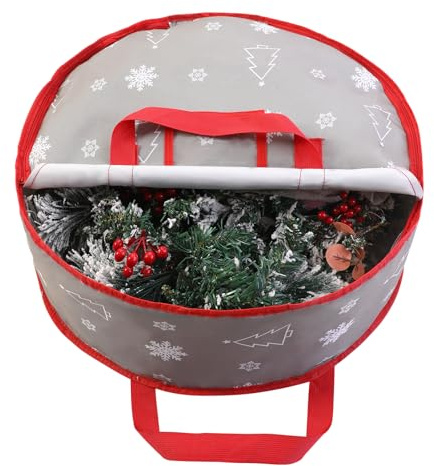 YiYa Borsa Portaoggetti Corona Natalizie Contenitore per Ghirlande di Natale Impermeabile Borsa per Ghirlande Natalizie per Ghirlande Oggetti di Natale（Grigio）