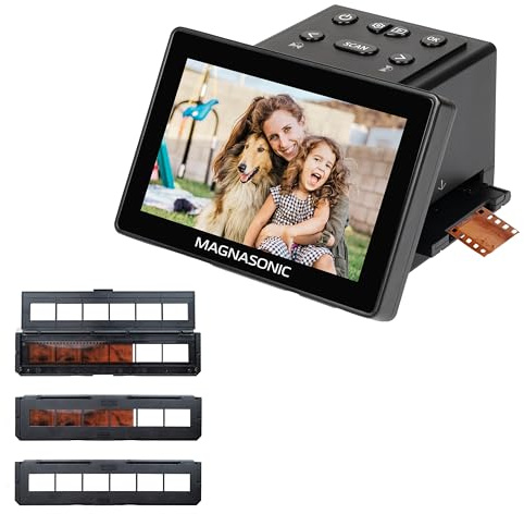 Magnasonic 25MP Film Scanner with Large 5 Display & HDMI, Long Tray 35mm Negative Film Holders, Converts 35mm/126/110/Super 8 Film & 135/126/110 Slides into Digital Photos, Built-in Memory (FS70NT01)