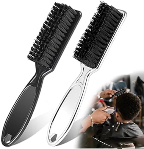 Set de 2 cepillos de limpieza, cepillo de limpieza de cuchillas, cepillo de nailon, cepillo de uñas, cortapelos, cepillo para peinar, cortapelos (negro y plateado)