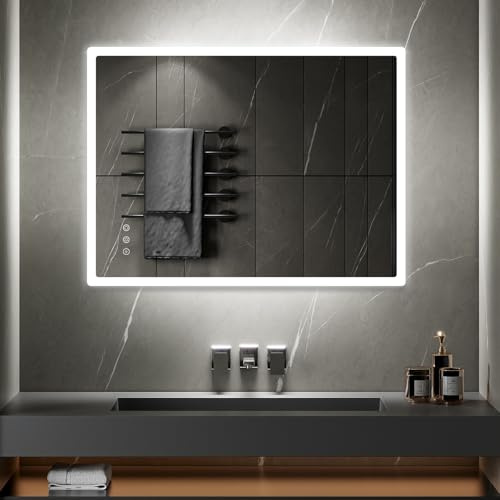 BOLEO Miroir LED Lumineux 90 x 120 cm réversible (2100 LMS) Fonctions tactiles : intensité & Couleur réglables + antibuée - Miroir Salle de Bain