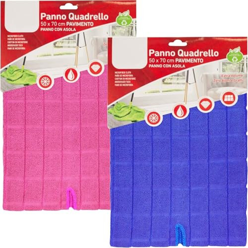 Sicignano | Panno Quadrello 100% Microfibra, Extra Pulente, Resistente, Senza Aloni, Multiuso, Per Tutte le Superfici, Lavabile e Riutilizzabile, Colori Assortiti (2, 50x70, con asola)