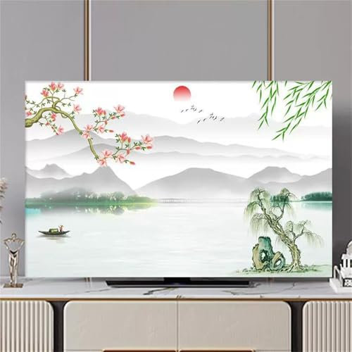 Hixingo Copertura Antipolvere per TV, Motivo Foglia di Bambù 3D Copri Televisore Elastica Universale Cover/Custodia Protettiva TV 32-80inch Protezione Televisore (Alba,37-39inch)