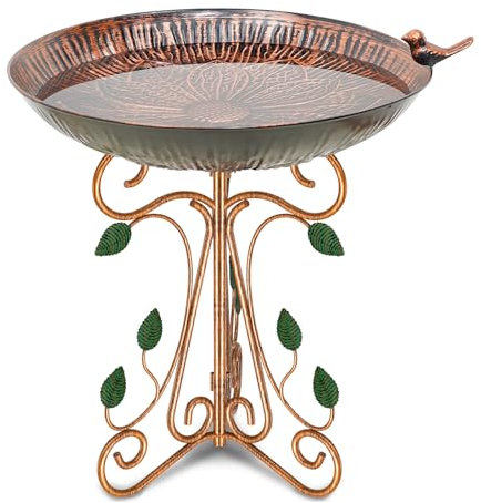Gouisalin Vogelbad Vogeltränke Stehend, Metall Vogelbad Futter Schale für Draußen Garten , Vogelbecken Vogel Bad für Balkon Wasserschale Vogelbecken Gartendeko﻿ (Vintage Copper)