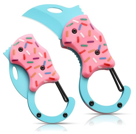 VIRENKNIFE Klappmesser Taschenmesser，Schlüsselanhänger Messer，Mini EDC Messer,Klappbares Universalmesser mit einzigartigem Donut-Design,für Outdoor,Camping,Angeln