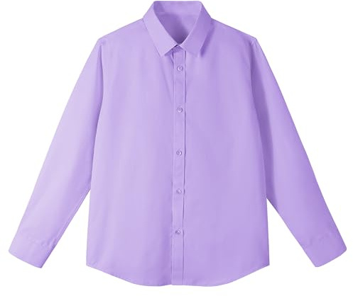LOLANTA Barn Button Down Skjorta Långärmad Enfärgad Formell Klänning Skjorta Barn Skoluniform Skjorta, Ljuslila, 5-6 år