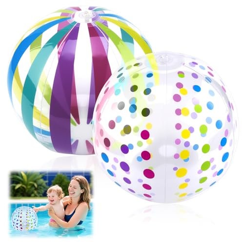 Fanxaolnes Ballons de Plage Gonflables, 2Pcs Ballons Gonflable Piscine PVC 40 cm avec Valve Anti-Fuite, Jouet Éducatif Enfants Adultes, Multicolores et à Pois, pour Piscine, Jardin et Bord de Mer