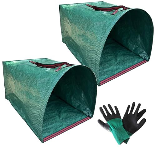 Sacchetti da giardino – 2 pezzi raccoglitore di foglie con guanti | Sacchetti riutilizzabili per rifiuti da cortile | Paletta riutilizzabile per giardino, patio, pulizia del, tagliata