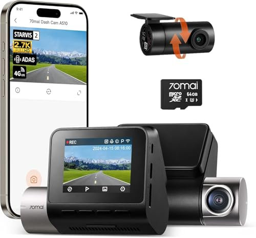 70mai A800SE Dashcam 4K+1080P GPS WiFi, Doppia Telecamera Auto Fronte/Retro con SD 128GB, F1.55, HDR, Visione Notturna, ADAS, Schermo 3, Parcheggio 24/7, Supporta fino a 512GB