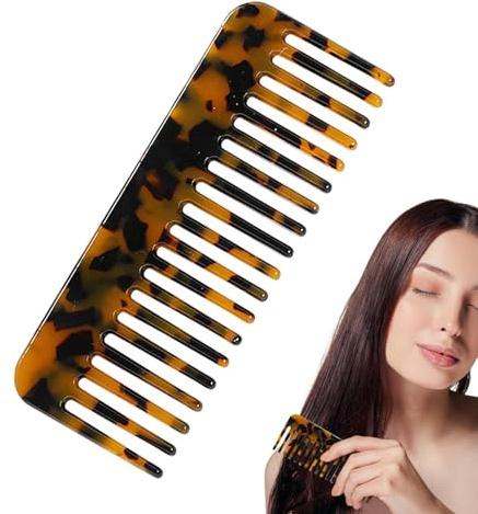 Peine desenredante para el cabello, peine ancho hecho a mano, cepillo antiencrespamiento, peine de acetato pulido cortado a sierra para cabello grueso, peine de viaje de mármol para mujeres, peine