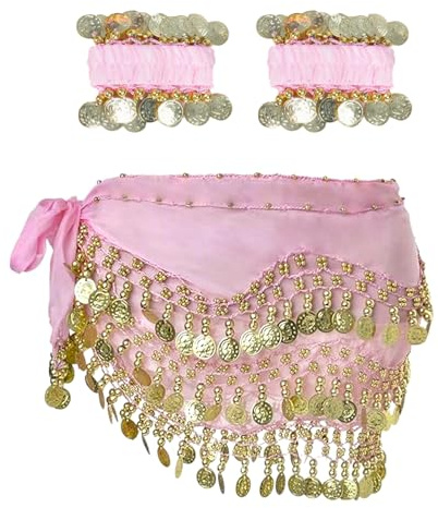 XDGBGFN Bauchtanz Hüfttuch mit Armband, Damen Bauchtanz Accessoires Gürtel Chiffon Hüfttuch Bauchtanz Hüfttuch Gürtel (Rosa, Einheitsgröße)