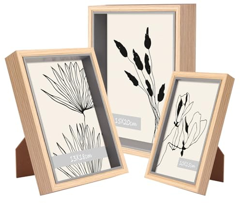 lincoolart Set di 3 cornici portafoto in legno per 10 x 15 13 x 18 15 x 20 cm, cornice in MDF con vetro acrilico infrangibile, decorazione da tavolo o da parete