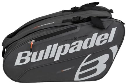 Bullpadel - Vit tour racketväska, med grå detaljer, med fickor för racketar, klädfack eller material och sidofickor, vadderade och handhållna handtag, stor kapacitet