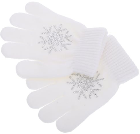 WATIIFUFU Winter Skating Gloves for Adults Thick Knit Anti-Slip Gloves Rhinestone Snowflake Design Protective Ice Skating for Cold Weather