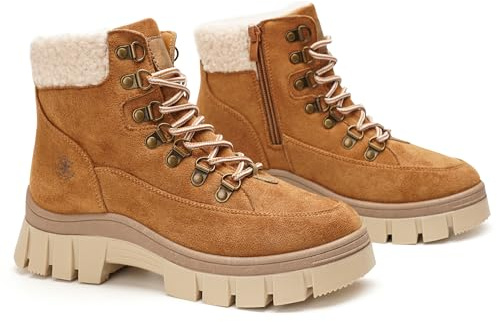 GLAMORA Botines mujer invierno con forro térmico, suela antideslizante, plataforma ligera, estilo trekking urbano, cómodos para caminar, nieve ligera, senderismo y uso diario