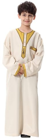Genérico Cazadora Canguro Niño - Túnica Thobe Musulmana para Adolescentes Kaftan De Manga Larga Conjunto Nacional Bordado Ropa Tradicional Infantil