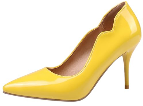 LarDorLin Vernice Tacco a Spillos Donna Senza Chiusura Professional Pumps Appuntito Business Lavoro Tacco Alto Scarpe da Sera Giallo Numero 40 EU (41 CN)