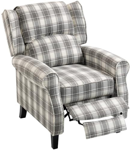 HOMCOM Farmhouse Recliner Armchair Wingback Reclining Chair Grey and White