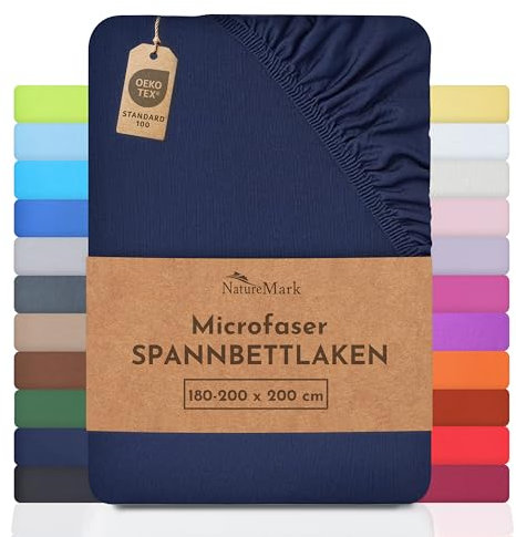 NatureMark - Mikrofaser SPANNBETTLAKEN zum Sparpreis! viele Größen und Farben Markenware (180x200-200x200 cm, Navy blau)