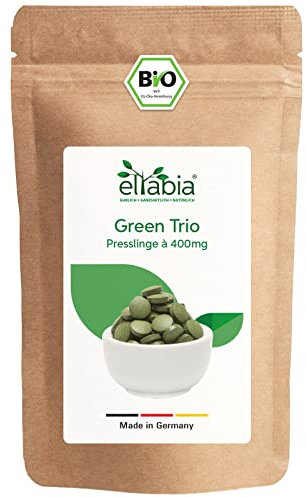 Bio Green Trio Presslinge 1kg | 2500 Tabs mit 1/3 Chlorella Spirulina Gerstengras | Rohkost Tabletten 400mg pro Tab | 100% rein und ohne Zusatzstoffe