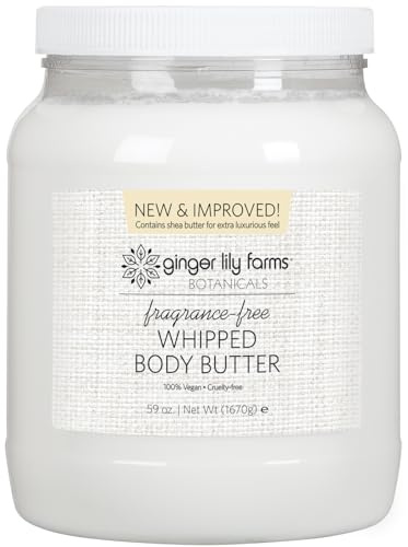 Ginger Lily Farms Botanicals Whipped Body Butter for Dry Skin, Ultra-Hydrating, 100% Vegan & Cruelty-Free, Fragrance-Free, 59 Ounces