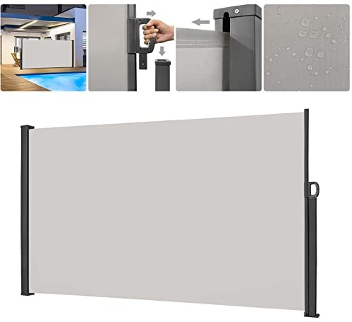 LZQ Tendone laterale estensibile per balcone, protezione solare, tenda da sole, impermeabile, antivento, in poliestere, per giardino, terrazza, parchi giochi, campeggio (200 x 300 cm, grigio)