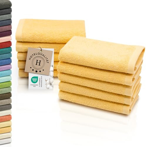 ZOLLNER 10er Set Seiftücher - weiche und saugstarke Waschlappen - waschbar bis 95°C - Baumwolle - 30x30 cm in gelb