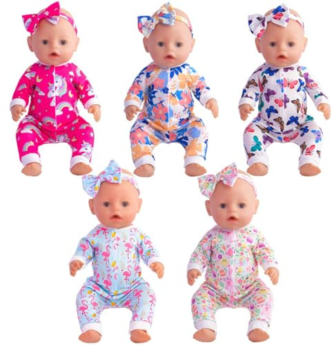 Sweet Dolly Baby Doll Accessories 5 Set Baby Doll Clothes and Headbands for 14-18 Inch Dolls, 10 PCs in Total