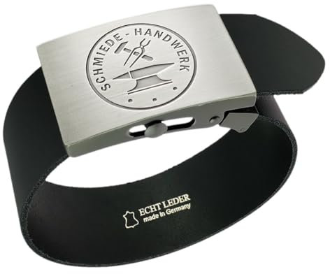 GravurManufakturBerlin Hosengürtel Schmied Handwerk Zunftzeichen Ledergürtel 4 cm breit Einheitslänge kürzbar
