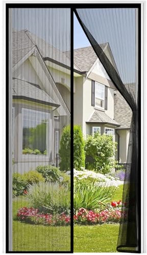 Auxmir Zanzariera Magnetica 90 x 240CM, Tenda Zanzariera Porta Ingresso Cortile, Allargamento Superiore Aggiornamento Anti Insetti Traspirante Chiusura Automatica con Rete Fine, Nero