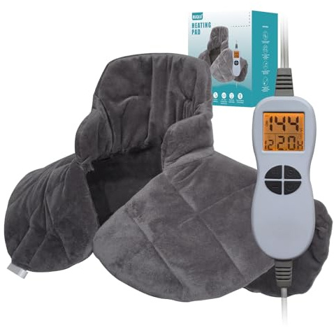 Ruqiji 19 x 24 Weighted Neck&Shoulder Heating Pad, 2.5lbs with 12 Temperature Settings&Countdown timer,Pain Relief for Neck/Shoulders/Menstrual Pain, Christmas Gifts for Women Men Mom Dad(Dark Gray)