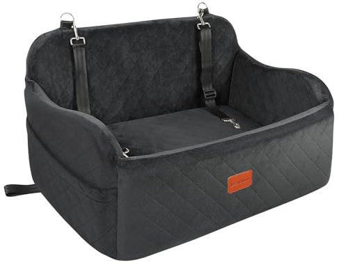 Lealchum Großer Hundeautositz, Memory Foam Cushion Autositz für 2 kleine Hunde, Auto-Hundebett mit Seitentasche und 3 Clip-On-Sicherheitsleinen, Einfach zu installierender Hundesitz Auto (Black,Large)