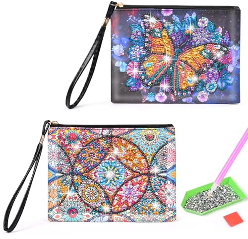 AUAUY 2PCS Diamond Painting Makeup Bag, Mariposa & Mandala Diamond Painting